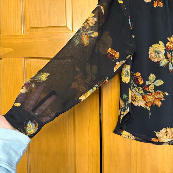 Anthropologie Pilcro Black Blouse with Multicolor Floral Design - Picture 2 of 4